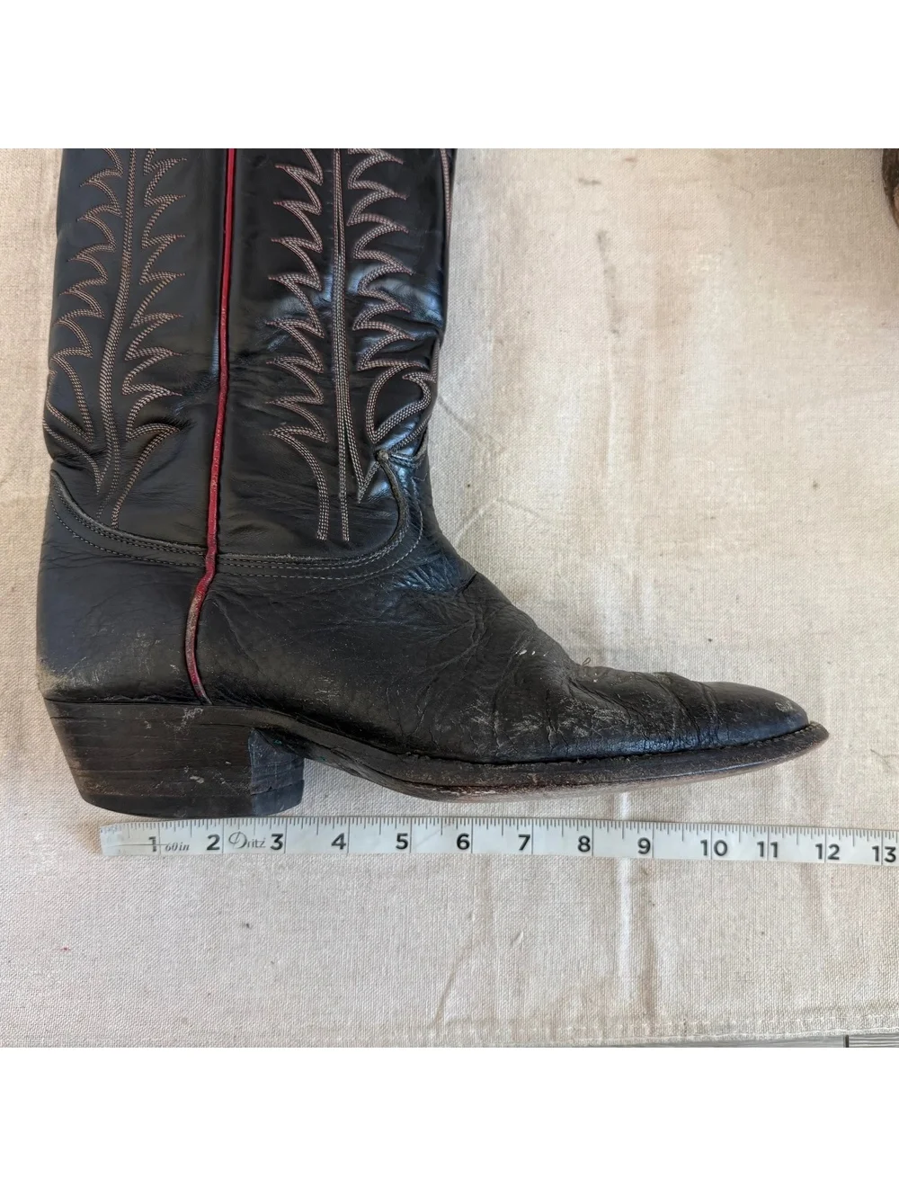 Vintage Tony Lama Black Leather Round Toe with Red Contrast Stitch Men Size 11